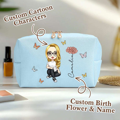 Beauty Case Personalizzato "Fiori di Nascita" Borsa Makeup in Pelle PU idea regalo mamma lei