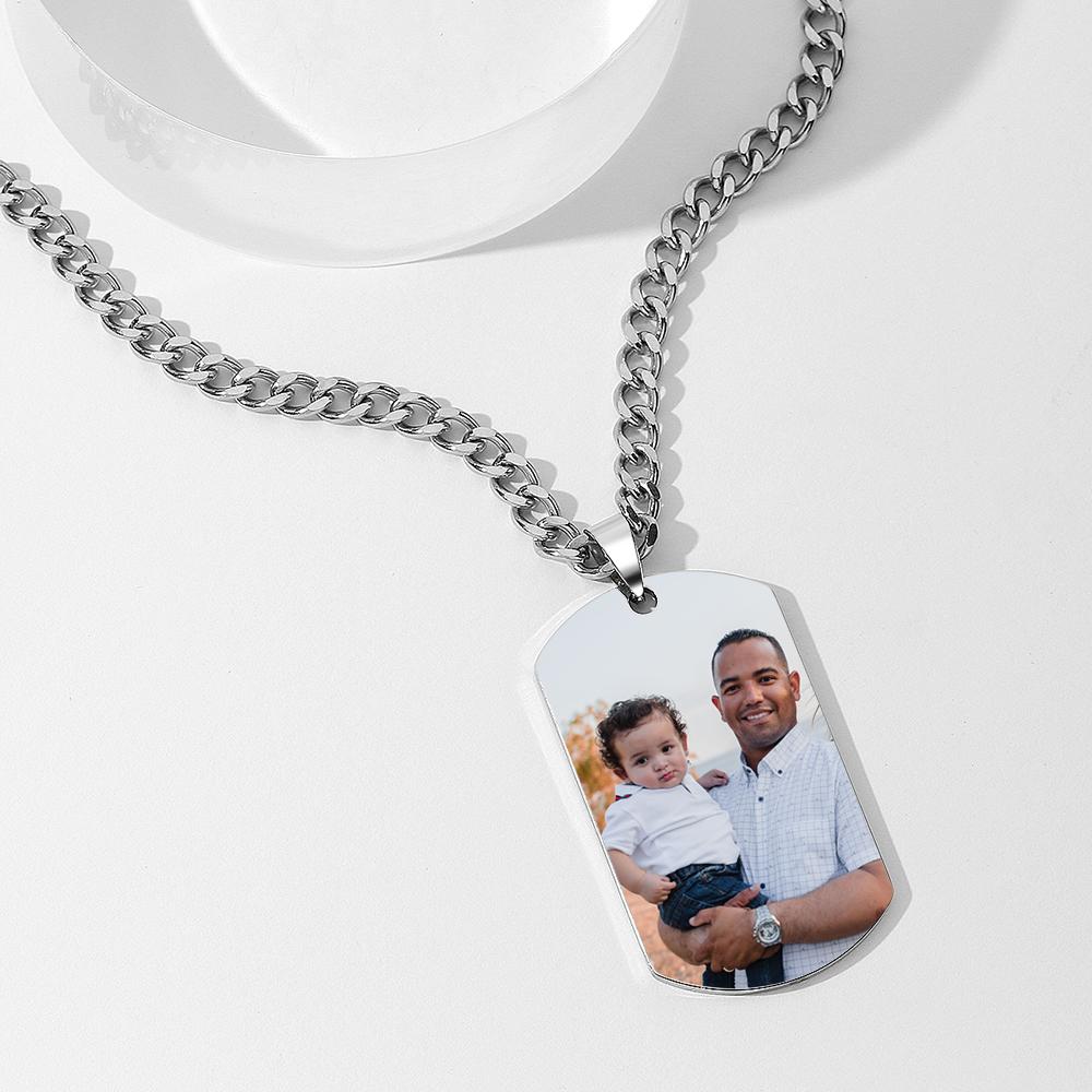 Collana con Piastrina Personalizzata da Uomo in Acciaio Inossidabile con Foto Incisa - Regalo per Papà Eroe
