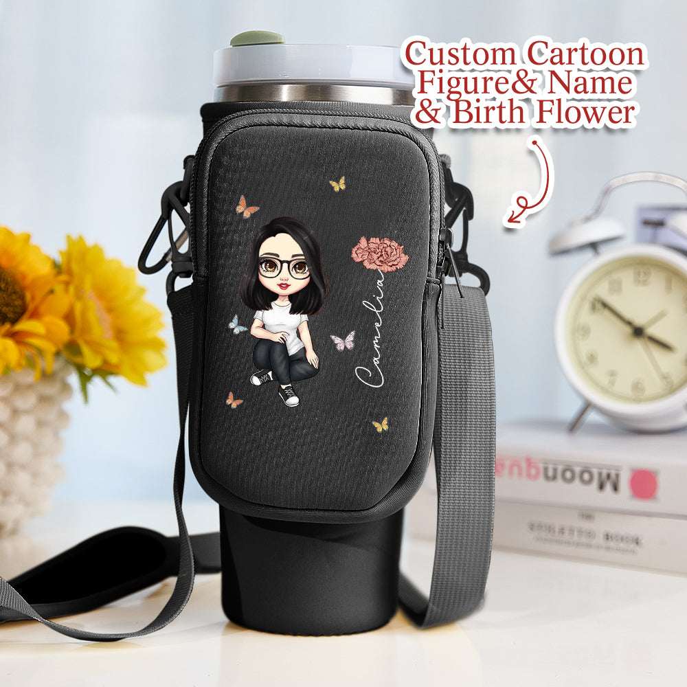 Porta Borraccia Personalizzato per Stanley 40oz Fiori di Nascita Cartoon Nome