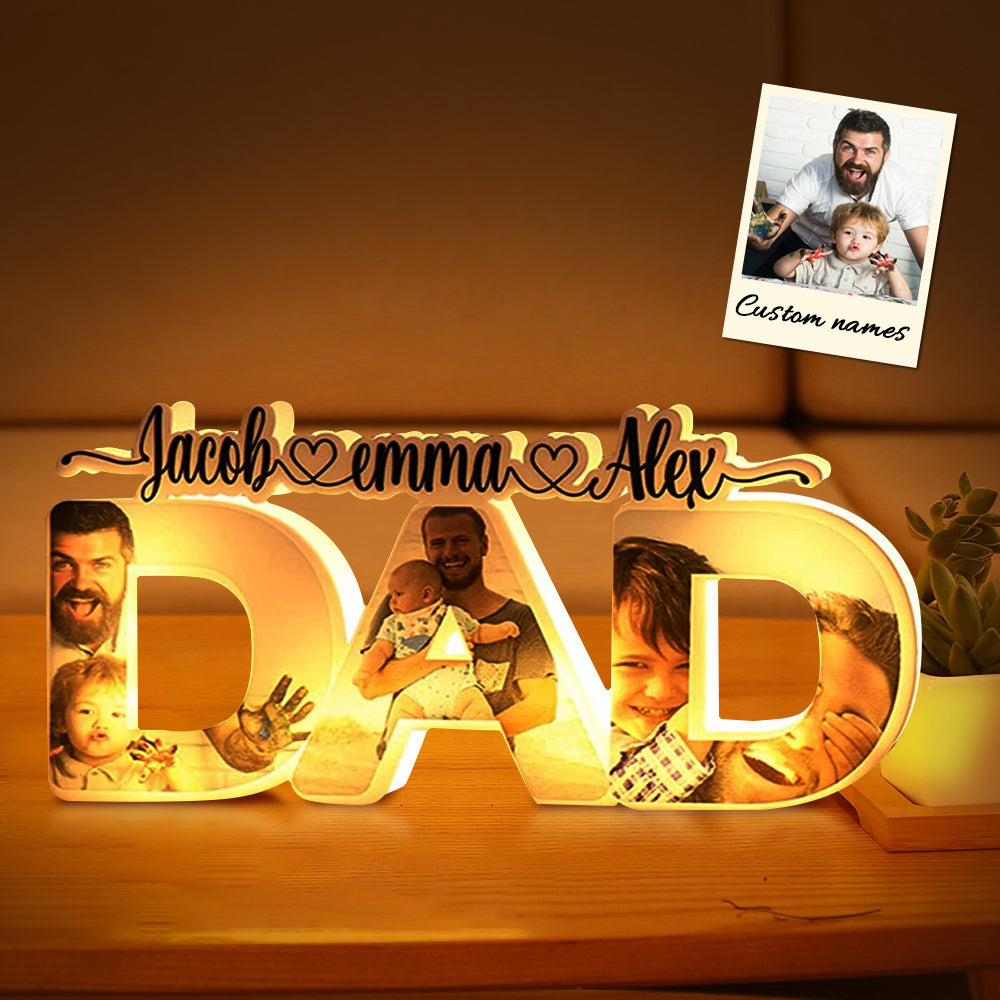 Lampada Notturna Personalizzata per la Festa del Papà - Luce Notturna in Acrilico con Foto di Famiglia e Nome Personalizzato
