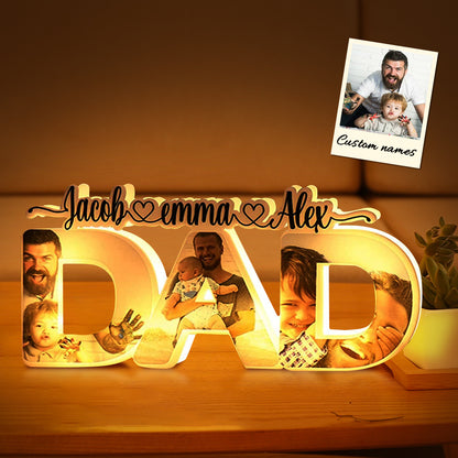 Lampada Notturna Personalizzata per la Festa del Papà - Luce Notturna in Acrilico con Foto di Famiglia e Nome Personalizzato