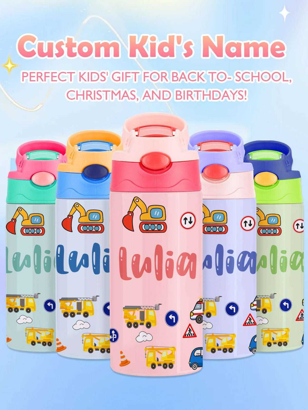 Tazza Termica Trattore Personalizzata con Nome Regalo Bambini Acciaio