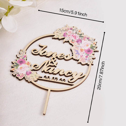 Cake Topper Matrimonio Personalizzato con Fiori Nome Sposi
