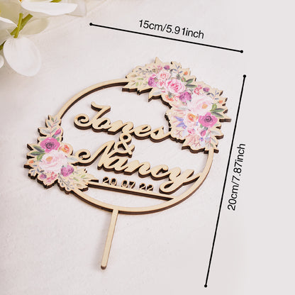 Cake Topper Matrimonio Personalizzato con Fiori Nome Sposi