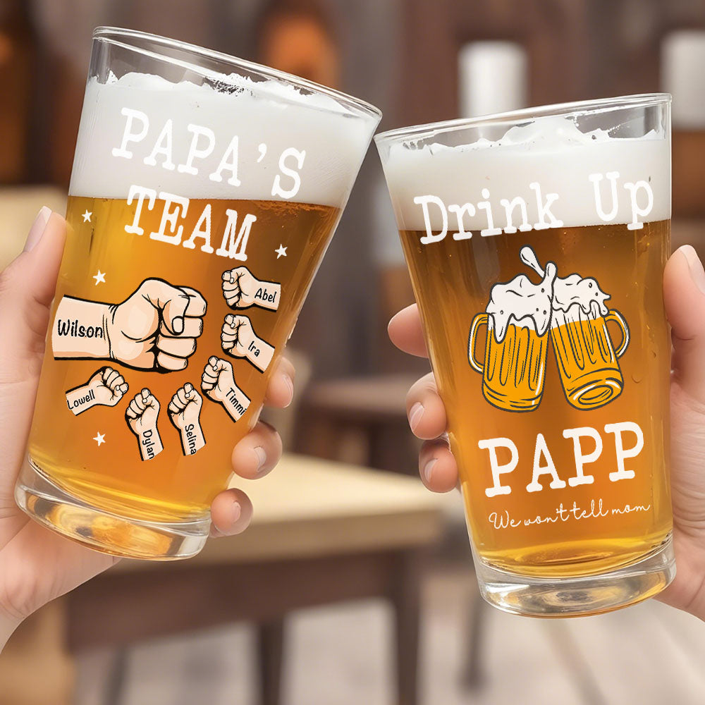 Bicchiere da Birra Personalizzato - "Bevi Papà, Non lo Diremo alla Mamma" - Regalo con Pugno per Papà e Nonno