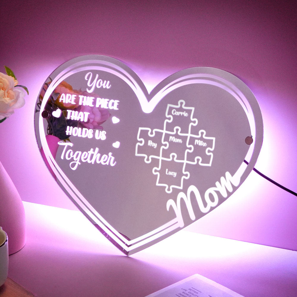 Specchio personalizzato luminoso idea regalo mamma pezzi puzzle