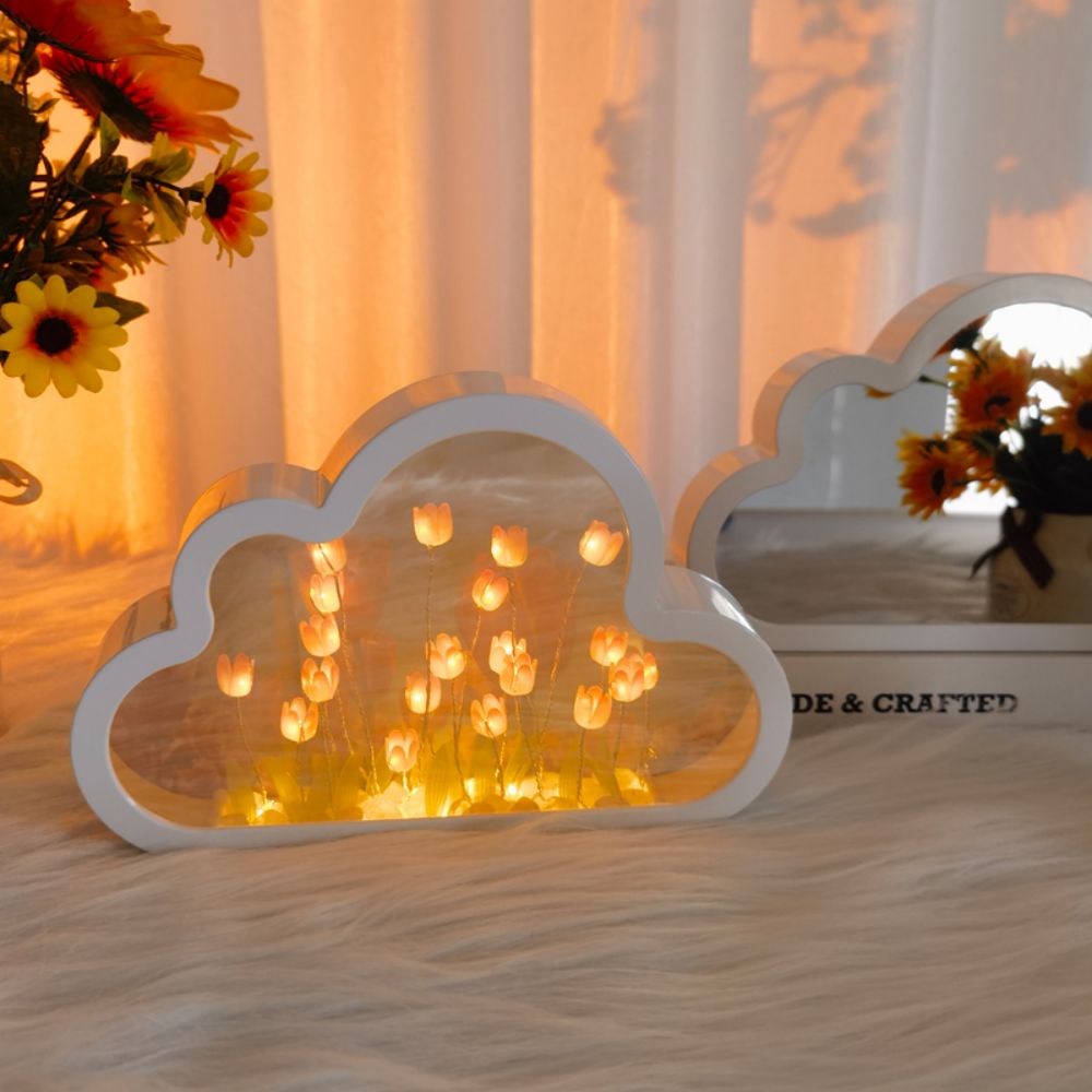 Lampada Nuvola Tulipani Specchio 2-in-1 Luce Notturna DIY Camera