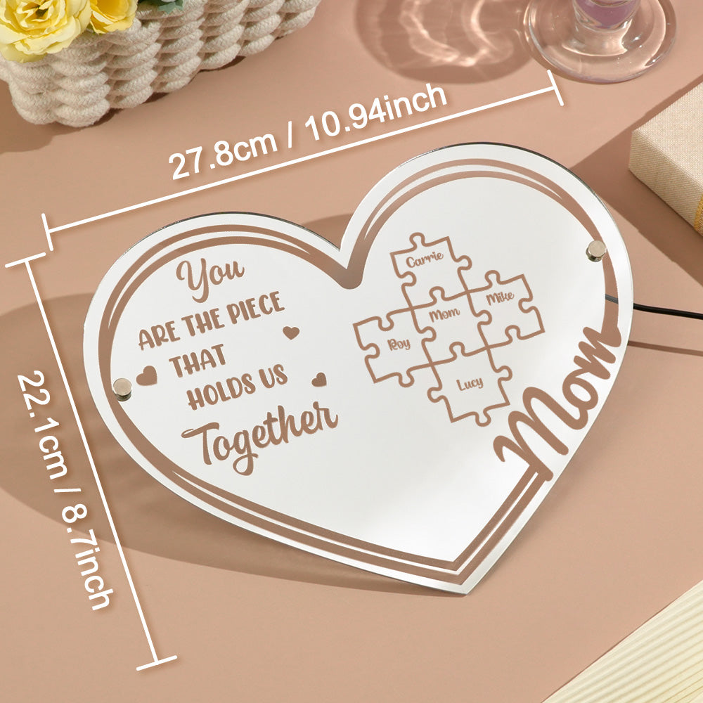 Specchio personalizzato luminoso idea regalo mamma pezzi puzzle