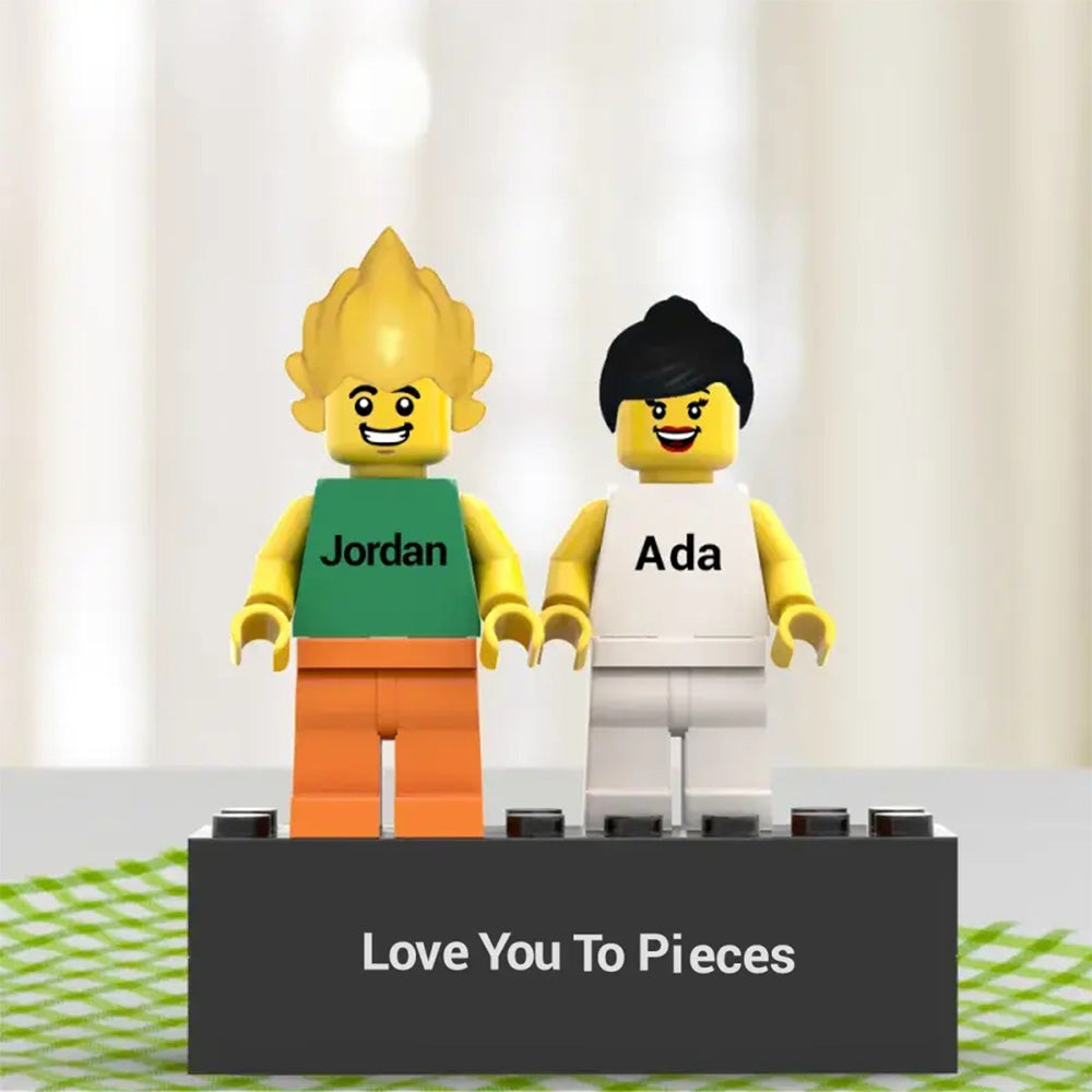 Set Minifigure Coppia Personalizzabili: Un Regalo Creativo con Base Incisa e Vetrina Espositiva papà
