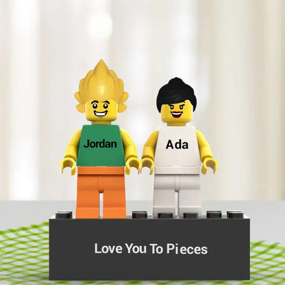 Set Minifigure Coppia Personalizzabili: Un Regalo Creativo con Base Incisa e Vetrina Espositiva papà