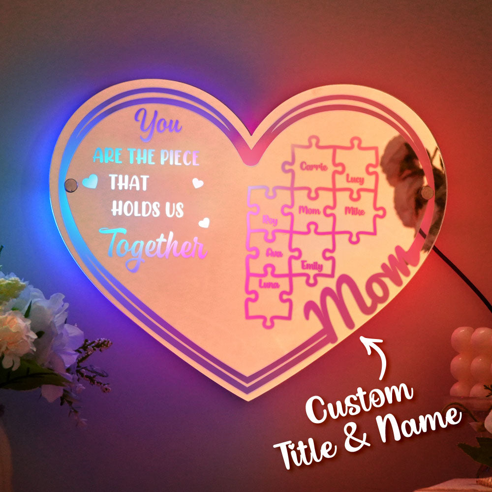 Specchio personalizzato luminoso idea regalo mamma pezzi puzzle
