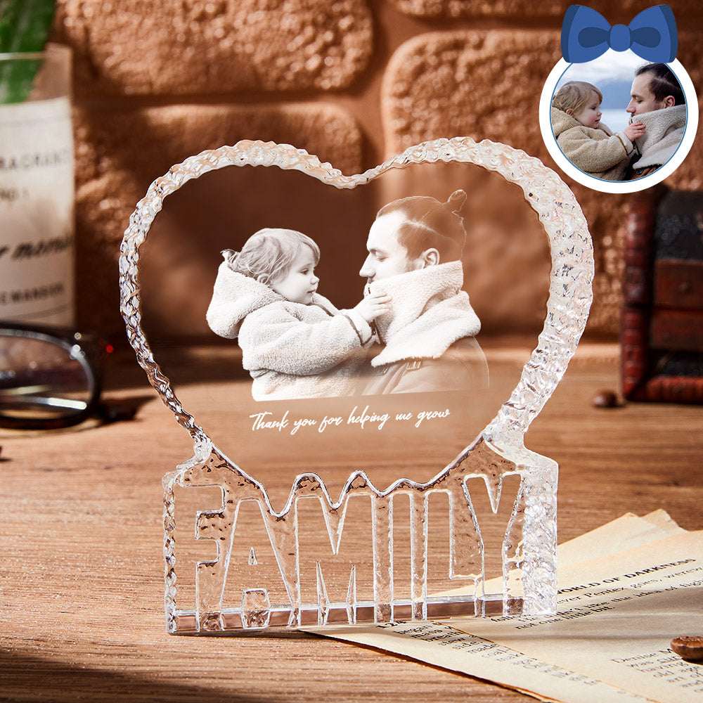 Cuore in Cristallo Personalizzato con Foto e Testo – Scultura 3D Elegante e Ricordo Prezioso per il Papà