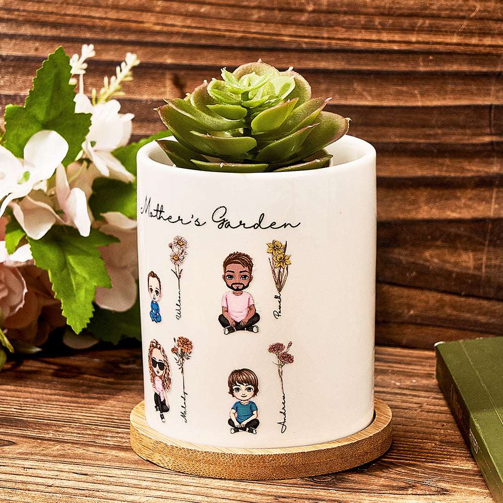 Vaso in Ceramica Personalizzato "Fiori di Nascita e Cartoon"  Regalo Nonna e Mamma