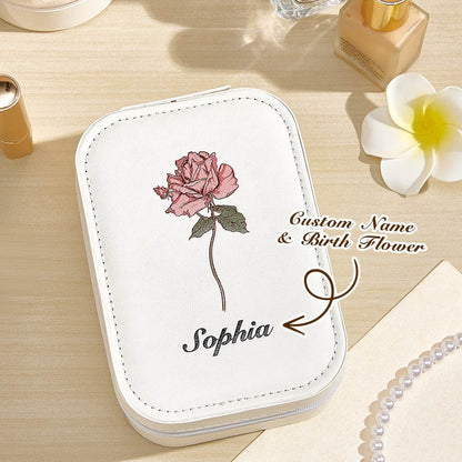 Portagioie Personalizzato con Fiore di Nascita e Specchio LED e Nome