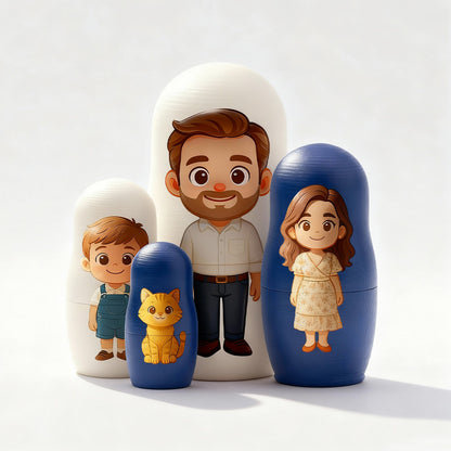 Matrioska di Famiglia Personalizzata: I Tuoi Ricordi in Stile Cartoon papà
