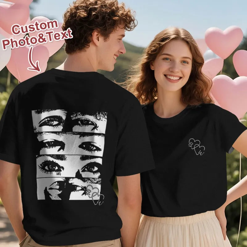 Maglietta Personalizzata Line Art Foto T-shirt Occhi Coppia San Valentino