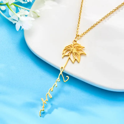Collana Personalizzata Nome e Fiore di Nascita Gioiello Dainty Floreale