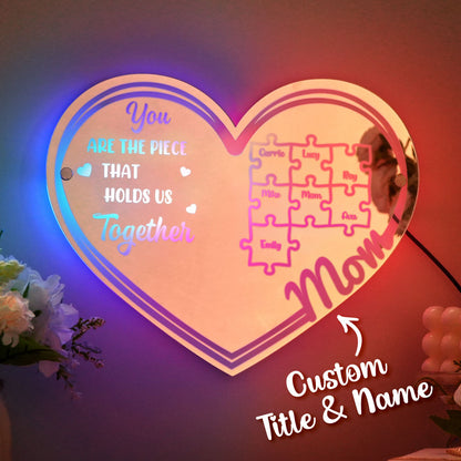 Specchio personalizzato luminoso idea regalo mamma pezzi puzzle