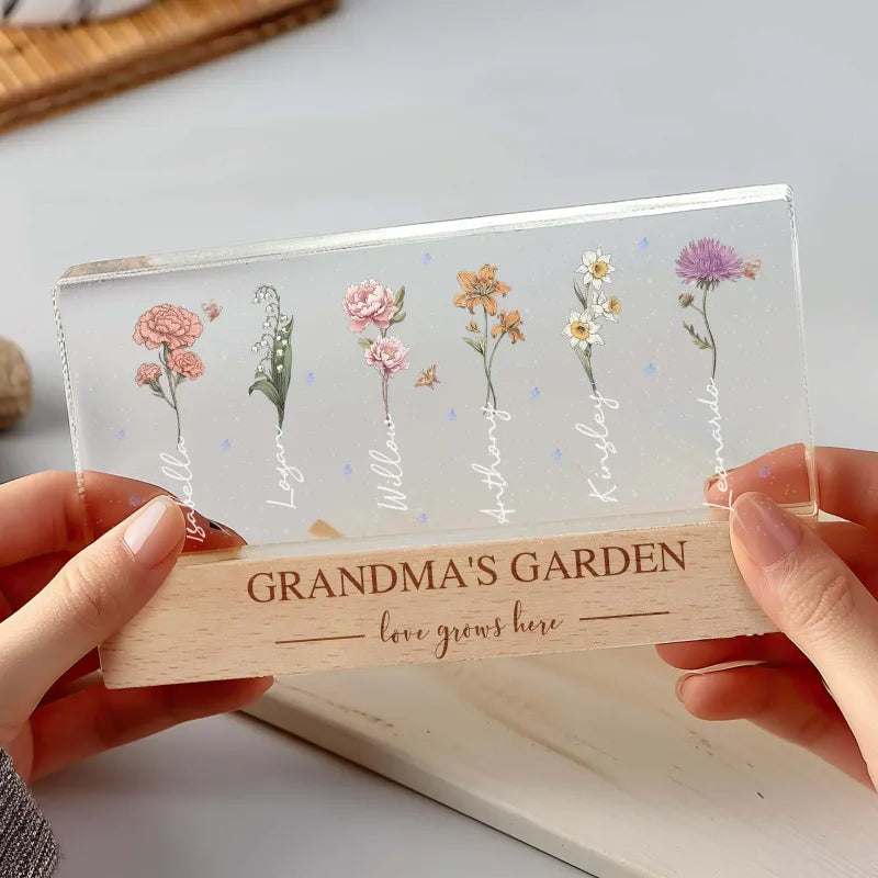 Lampada LED Giardino della Nonna con Fiori di Nascita Regalo Personalizzato