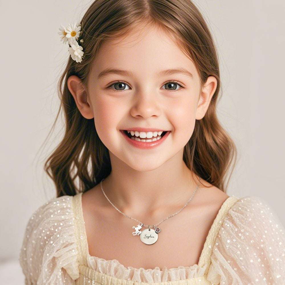 Collana Unicorno Personalizzata con Nome e Pietra Nascita idea regalo lei mamma