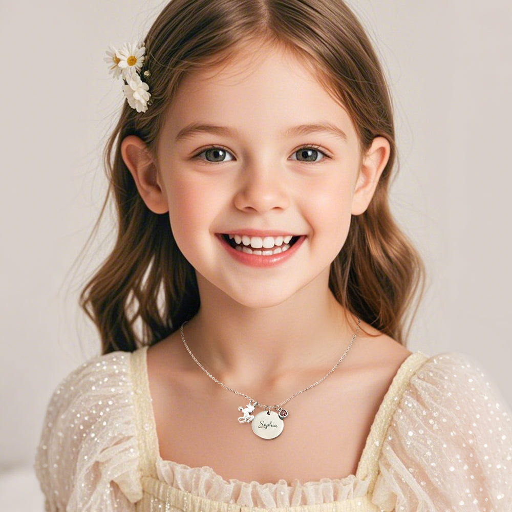 Collana Unicorno Personalizzata con Nome e Pietra Nascita idea regalo lei mamma