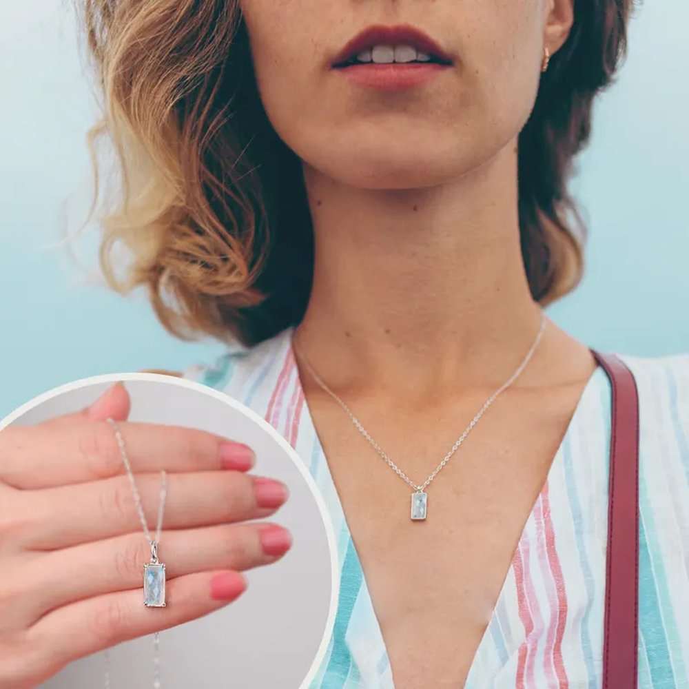 Collana Pietra di Luna Rettangolare in Argento Sterling 925 - A mia Zia