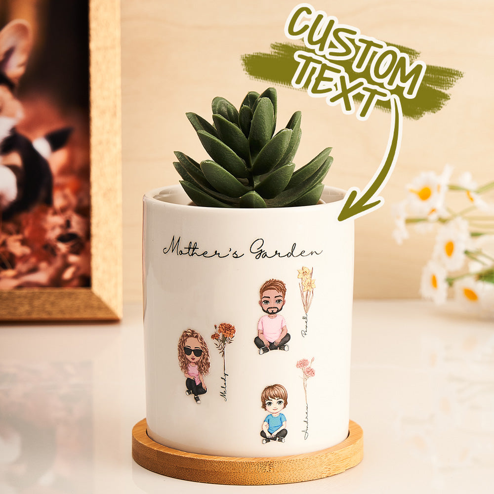 Vaso in Ceramica Personalizzato "Fiori di Nascita e Cartoon"  Regalo Nonna e Mamma