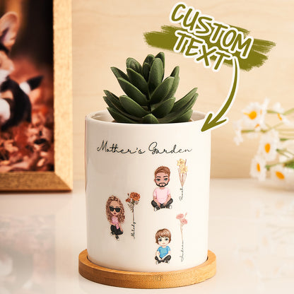 Vaso in Ceramica Personalizzato "Fiori di Nascita e Cartoon"  Regalo Nonna e Mamma