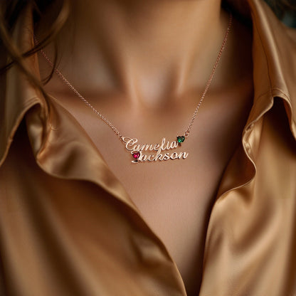 Collana Doppio Nome Personalizzata con Pietre di Nascita – Regalo Unico per Anniversario e Compleanno
