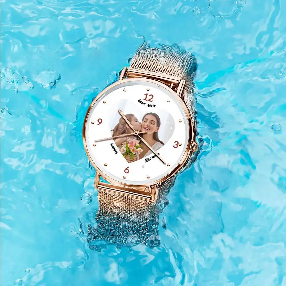 Orologio con Foto Incisa e Bracciale in Lega Oro Rosa – Quadrante 36mm – Regalo Personalizzato per la Mamma