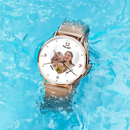 Orologio con Foto Incisa e Bracciale in Lega Oro Rosa – Quadrante 36mm – Regalo Personalizzato per la Mamma