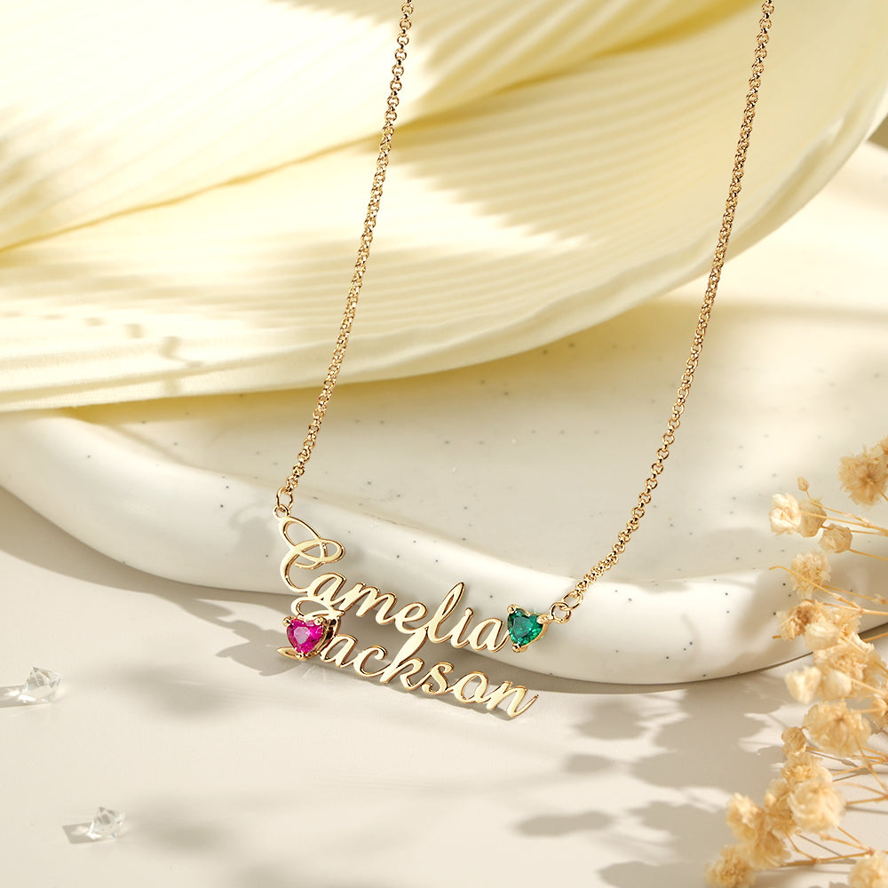 Collana Doppio Nome Personalizzata con Pietre di Nascita – Regalo Unico per Anniversario e Compleanno