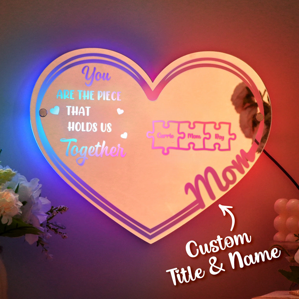 Specchio personalizzato luminoso idea regalo mamma pezzi puzzle