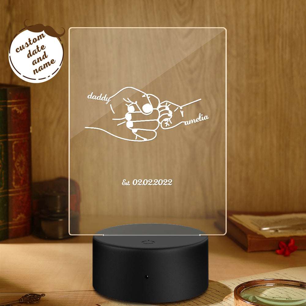 Lampada LED Personalizzata "Mano nella Mano" – Regalo Emozionale per il Papà con Nome e Data