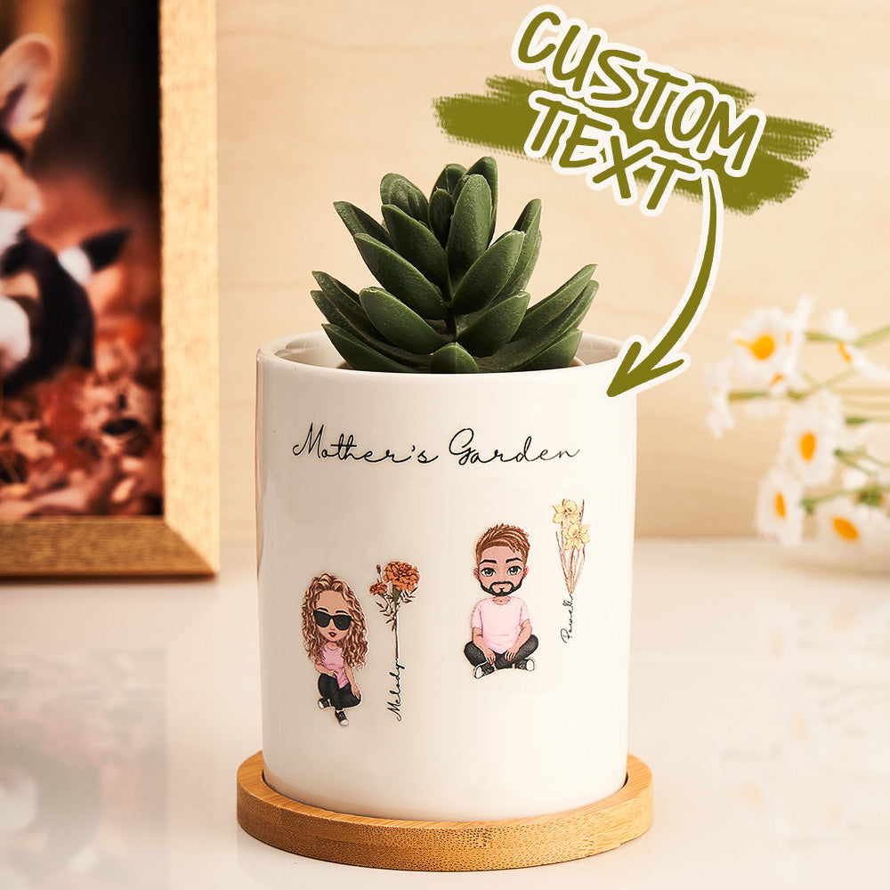 Vaso in Ceramica Personalizzato "Fiori di Nascita e Cartoon"  Regalo Nonna e Mamma