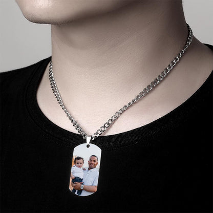 Collana con Piastrina Personalizzata da Uomo in Acciaio Inossidabile con Foto Incisa - Regalo per Papà Eroe