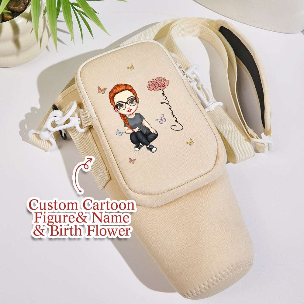 Porta Borraccia Personalizzato per Stanley 40oz Fiori di Nascita Cartoon Nome