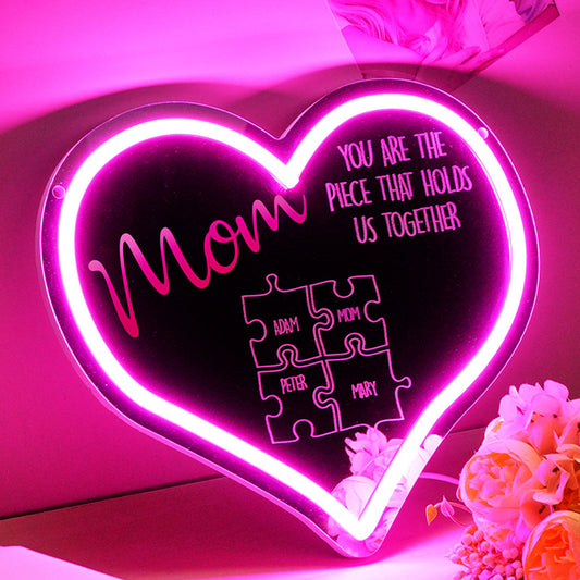 Specchio Led personalizzato "Mamma, sei il pezzo che ci unisce" – Il Regalo che Illumina la Famiglia - idea regalo mamma