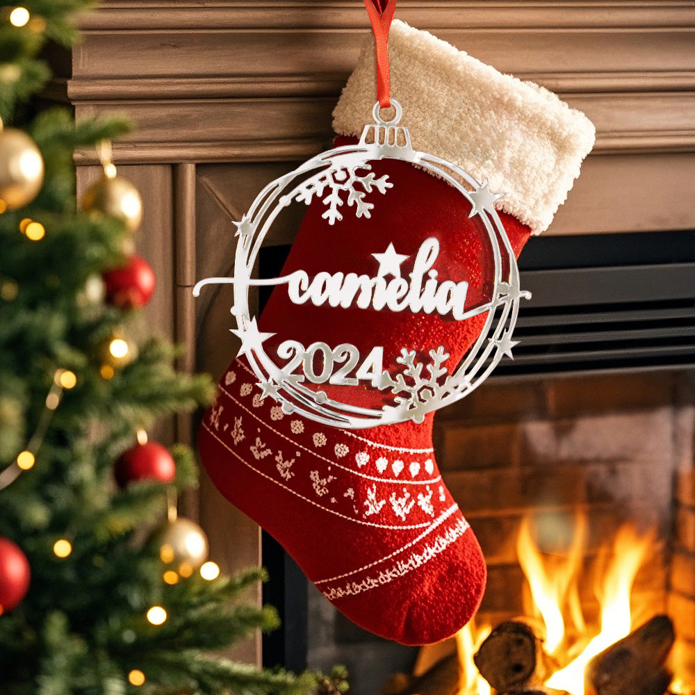 Pallina Natale Acrilico Argento Personalizzata Nome Decorazione Plexiglass Glitter