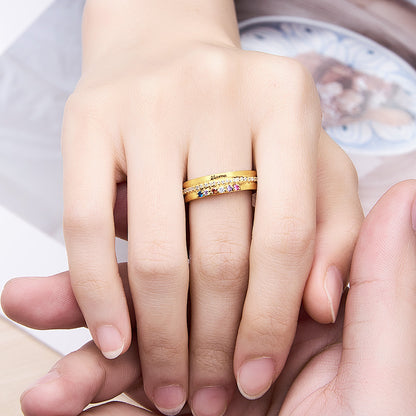 Anello a Fascia con Pietre di Nascita e Incisione - idea regalo lei - festa della mamma personalizzato