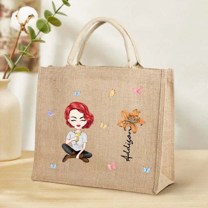 Borsa Juta Personalizzata Tote Bag con Fiori di Nascita mamma
