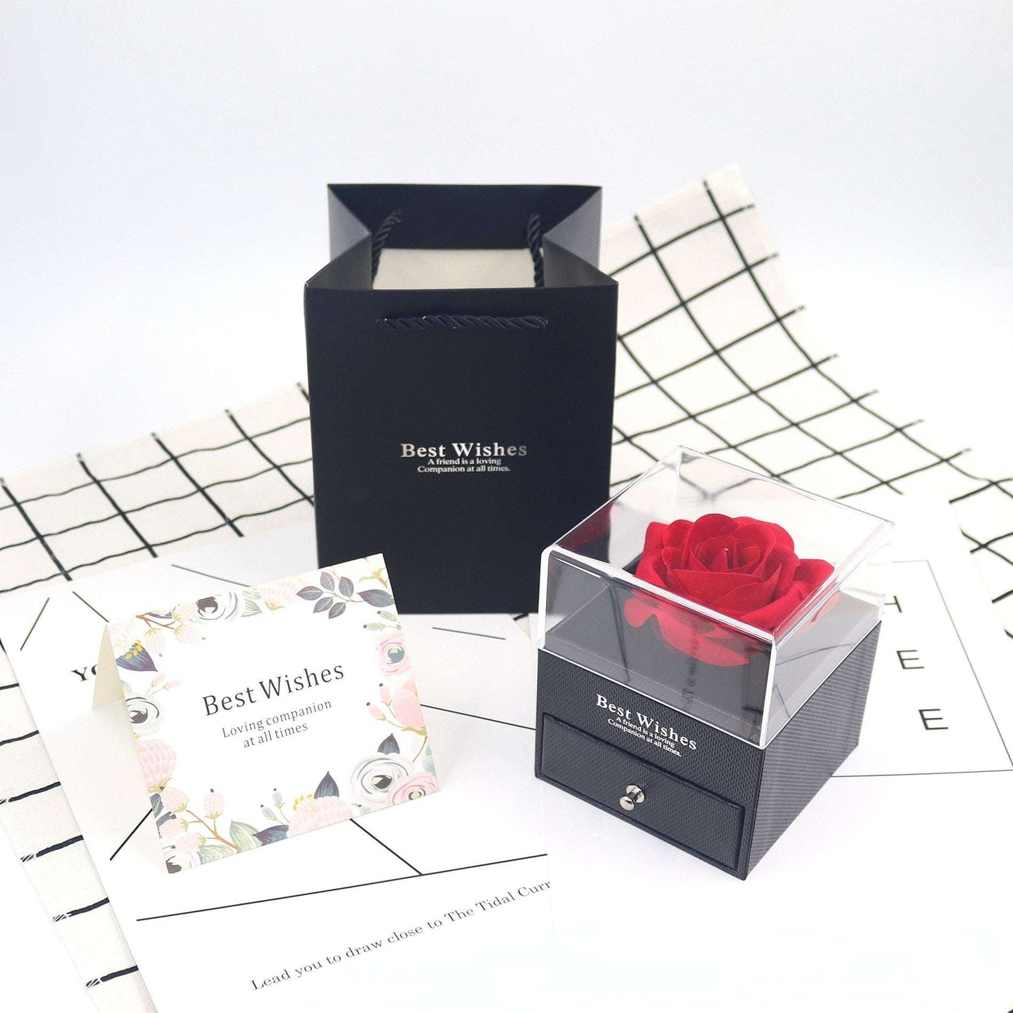 Set Confezione Regalo Rosa con Biglietto e Shopper Jewelry Box Elegante mamma donna