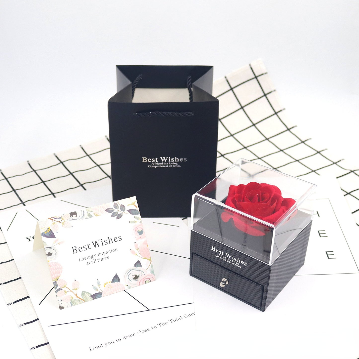 Set Confezione Regalo Rosa con Biglietto e Shopper Jewelry Box Elegante mamma donna