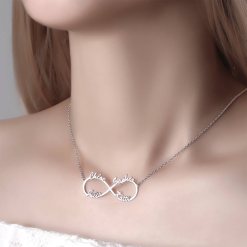 Collana Infinito 4 Nomi Argento S925 Famiglia Personalizzato idea mamma