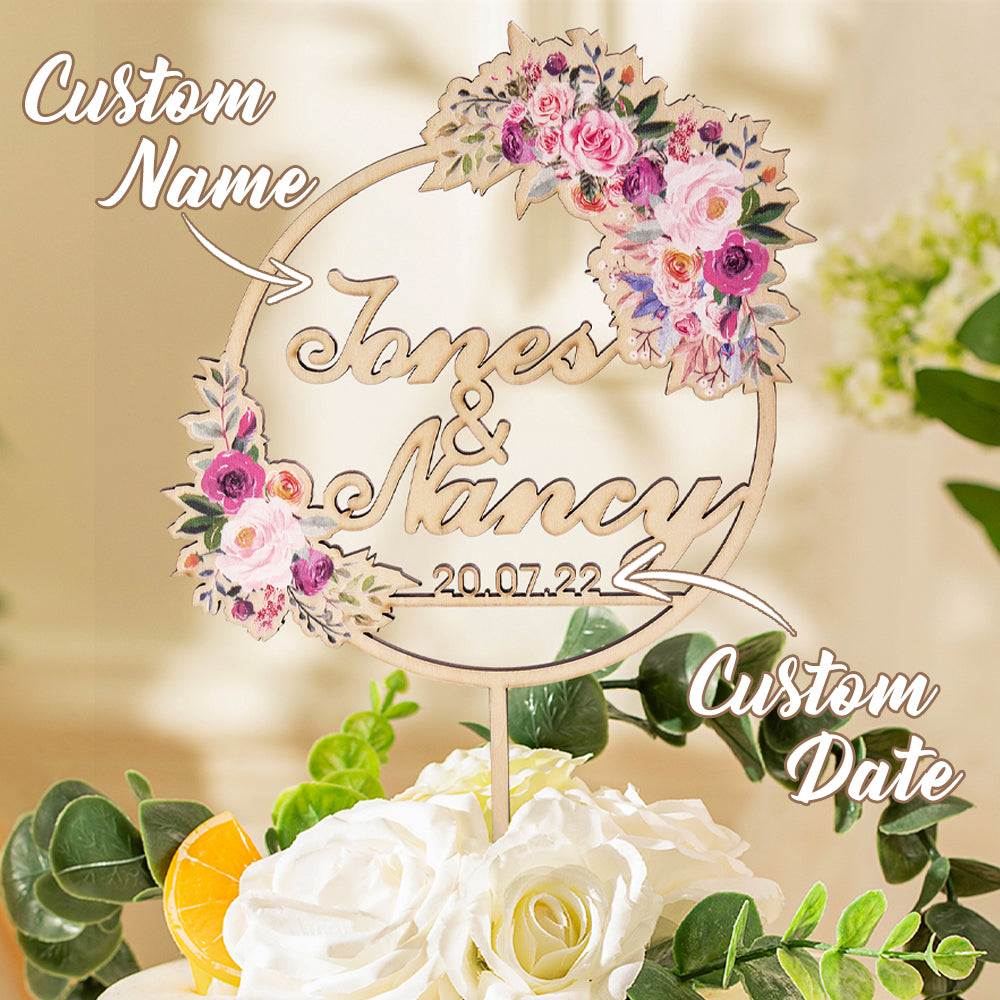 Cake Topper Matrimonio Personalizzato con Fiori Nome Sposi