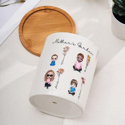 Vaso in Ceramica Personalizzato "Fiori di Nascita e Cartoon"  Regalo Nonna e Mamma