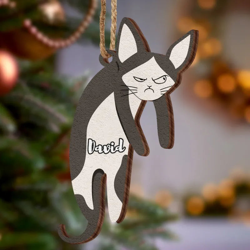 Pallina Natale Gatto Legno Personalizzata Nome Regalo Cat Lover Decorazione Appendino