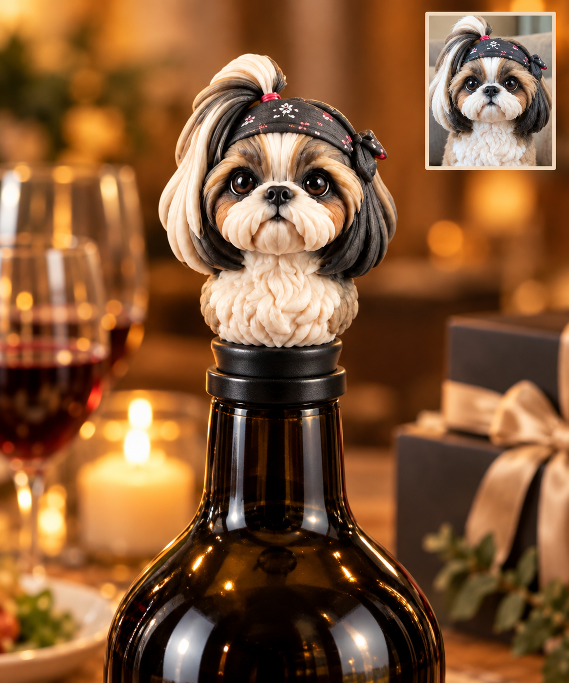 Tappo Vino 3D Personalizzato con Statuina Foto Regalo Anniversario Pet Animali