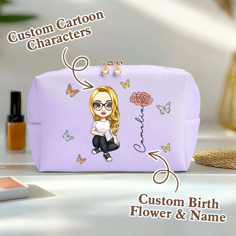 Beauty Case Personalizzato "Fiori di Nascita" Borsa Makeup in Pelle PU idea regalo mamma lei