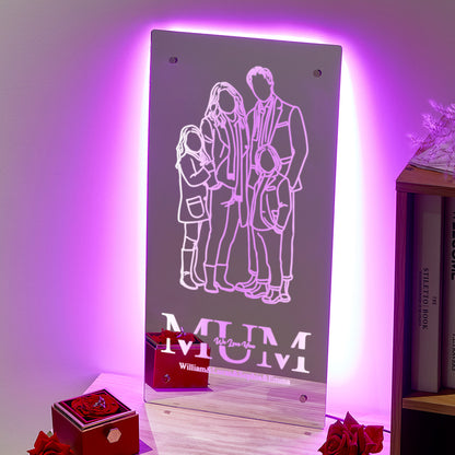 Specchio LED Personalizzato con Foto Silhouette stilizzate Regalo Mamma